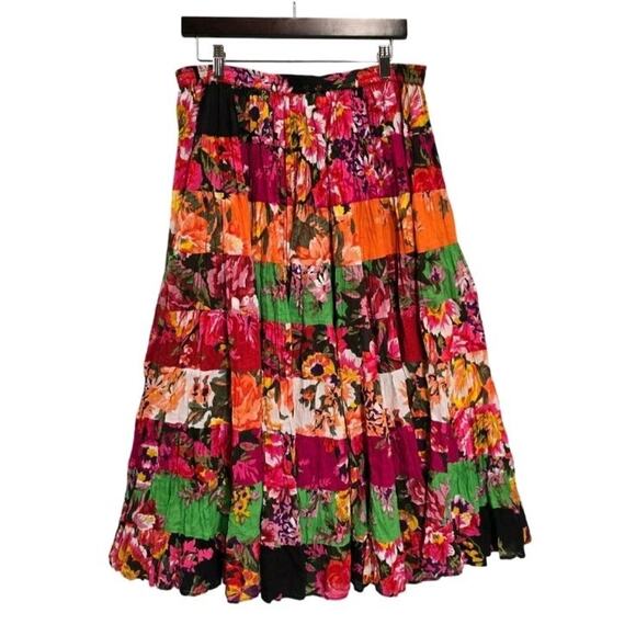 Soft Surroundings Full Multi Print Floral Tiered Peasant Maxi Skirt - Size LP - Picture 2 of 6